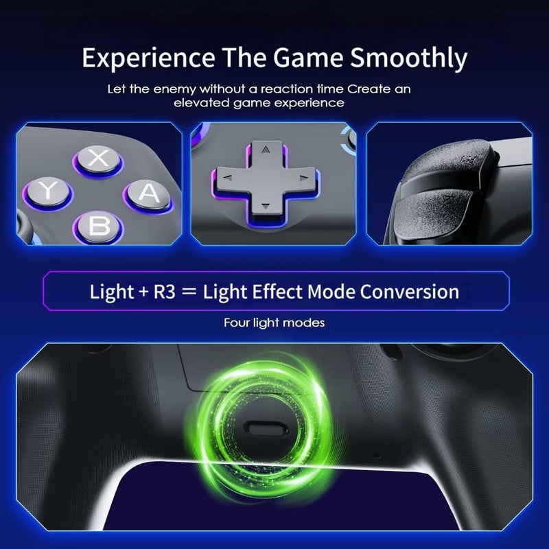 JUNHUAN Wireless Pro Controller for N-Switch/Lite/OLED with Hall Triggers/Wakeup/7 Color RGB/Dual Vibration/6-Axis Gyros/Turbo, Compatible with PC/Android/iOS (Onyx Black-Switch) - Image 3